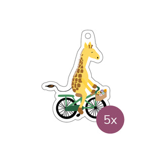 Cadeaulabel 85x65mm - Giraffe op fiets (5 stuks)
