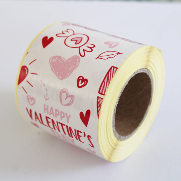 Cadeau label sticker - Happy Valentine (5 stuks)
